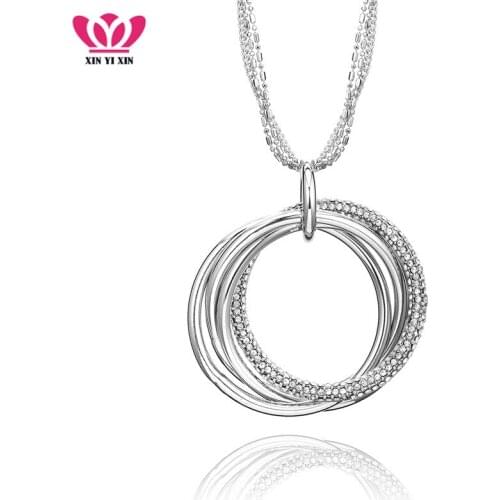 2020 Simple Clear Crystal Circle Necklace Pendant Statement Long Chains Sweater Elegant Full Rhinestone Crystal Maxi Pendant
