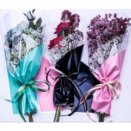 50pcs New Bouquet gift bags with handles Transparent Waterproof Multi-bag Flower Bag gift Floral Packaging Material Little