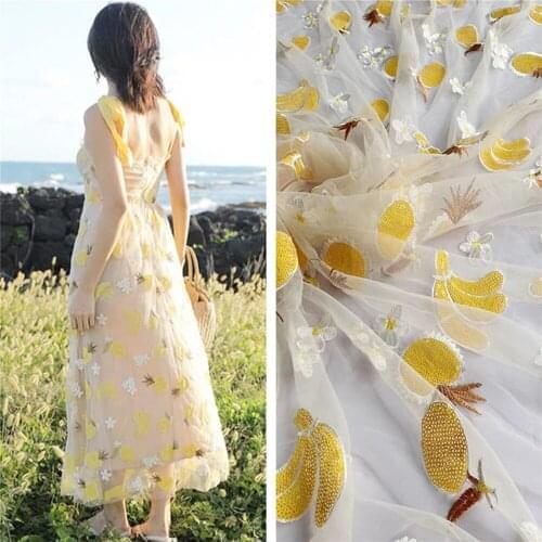 Banana Lace Fabric Sequined Banana Pineapple Tulle Fabric for Girl Dress Summer Dress Bridal Veil Lady Evening Dress By Yard