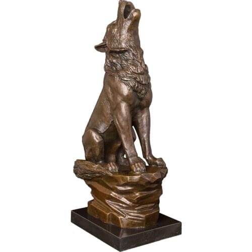 Howling Wolf Bronze Statue Roaring Wildlife Animal Sculpture Vintage Wolves Art Villa Office Home Decor Ornament Large