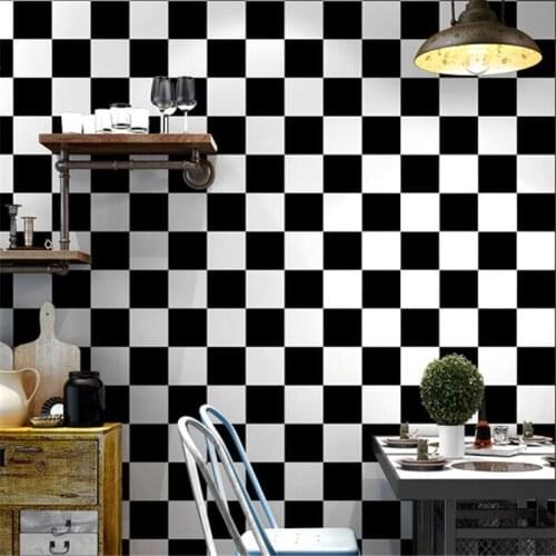 Wellyu Black and white plaid wallpaper simple square tide decoration fashion special hair salon background wallpaper