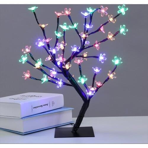 Colorful 48 LED Cherry Plum Blossom Desk Lamps Xmas Tree EU/US Plug Night Lamp Indoor Party Wedding Gift Home Decor Table Lights