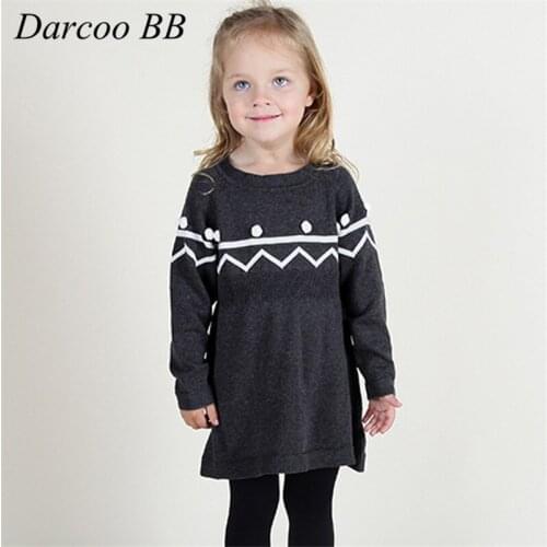 1-5T Baby Girls Knitted Dress Winter Autumn Kids Sweater Jersey Dresses Long-sleeved Kids Children Toddler Clothing