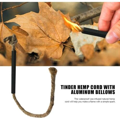 Tinder Wick Hemp Cord With Aluminum Bellows Waterproof For Outdoor Survival Aluminum Bellows Tube Sleeve Kits For Fire Starting