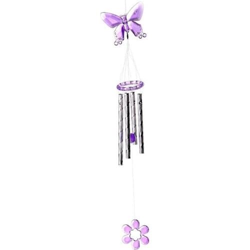 Butterfly Crystal Wind Chimes With Metal Tubes For Home Garden Ornament Yard Hanging Decoration Creative Gift