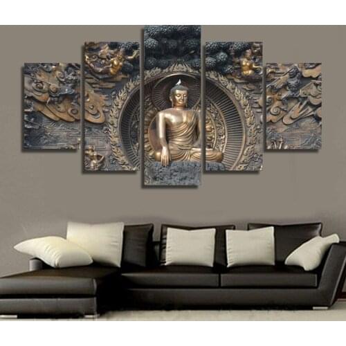 Canvas painting art photo wall posters 5 frame home decoration panel of Buddha buddhist art landscape high definition printing