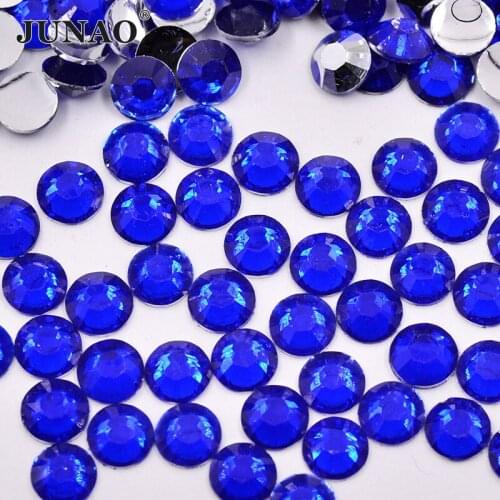 JUNAO 2 3 4 5 6mm Dark Blue Round Crystal Rhinestone Stickers Flatback Resin Gems Glue On Strass Stones for Clothes Nail Art