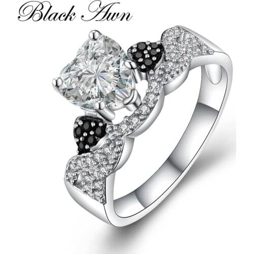 [BLACK AWN] Classic 925 Sterling Silver Jewelry Heart Wedding Rings for Women C398