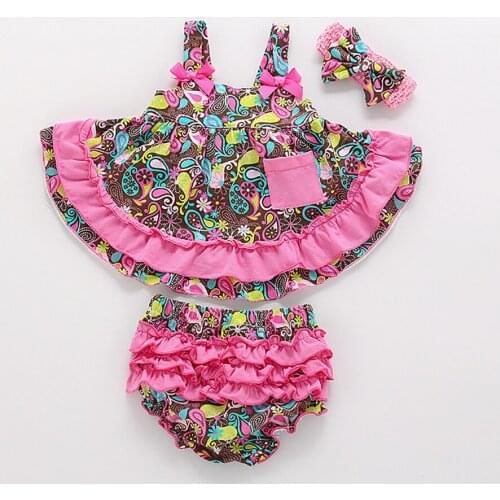 2021 New Baby Girl Rompers Newborn Baby Clothes Toddler Jumpsuit With Dress Headband 3Pcs Outfits Clothes Summer Set
