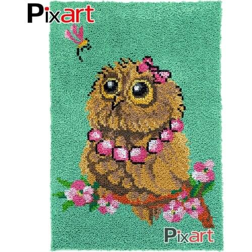 Latch Hook Rug Beauty Owl Crocheting Wall Tapestry Kits DIY Carpet Rug Chunky Yarn Needlework Knitted Floor Mat Hobby & Crafts