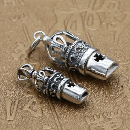 S925 Sterling Silver Fashion Jewelry Wholesale Thai Silver Retro Men And Women Popular Crown Whistle Tide Personality Pendant