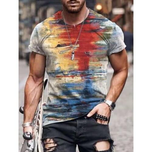 2021 Summer New Short-sleeved Fashion Trend Mens Printed T-shirt Round Neck Half-sleeved Casual Top Street Trend T-shirt