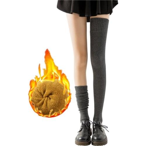 New Solid Color Winter Socks Over-Knee Socks Thickened Plus Pile Loop Socks Stockings Warm High-Tube Thigh Cotton Socks Women