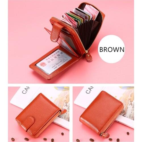 First layer cowhide drivers license wallet RFID leather zipper organ womens wallet anti-theft brush wallet