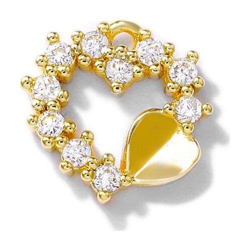 Factory wholesale Gold Color Brass and Zircon Heart Charms Pendants Necklace and Bracelet Earring Diy Jewelry Accessories