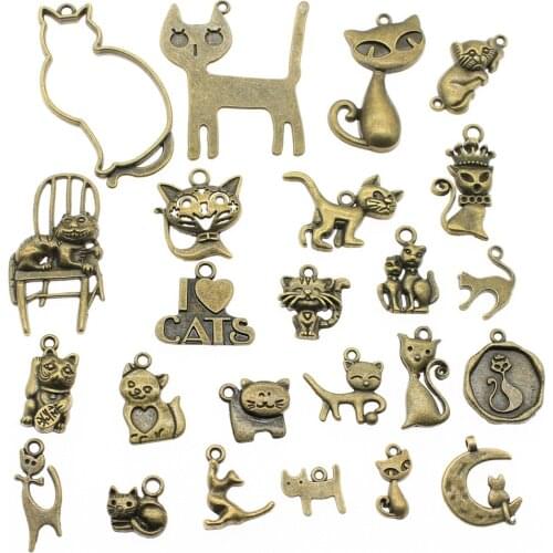 WYSIWYG 40g Antique Bronze Color Zinc Alloy Random Mix Styles Cat Charms DIY Handmade Craft For Jewelry Making