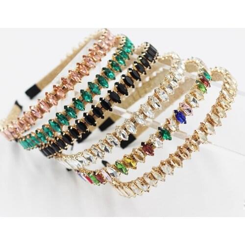 Korean style gold silk edge crystal headband New Korean fashion baroque headband gold wire wrapped oval hair accessories 896