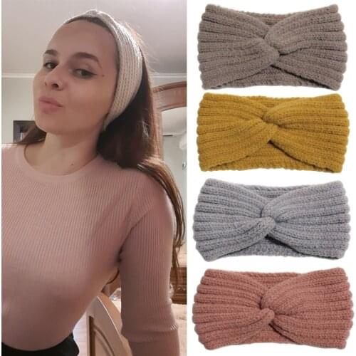 New Knitted Cross Headband For Women Winter Cashmere Girls Hair Accessories Wool Headwear Elastic Hair Band Hair Accessories