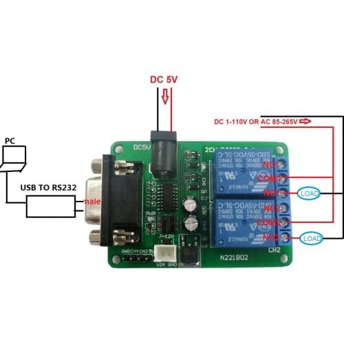 DC 5V 7.5V 9V 2Ch RS232 Relay Board Remote Control USB PC UART COM Serial Ports