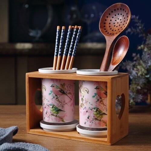 Nordic luxury ceramic chopstick holder drain household kitchen utensils cutlery storage rack bathroom toothbrush holder