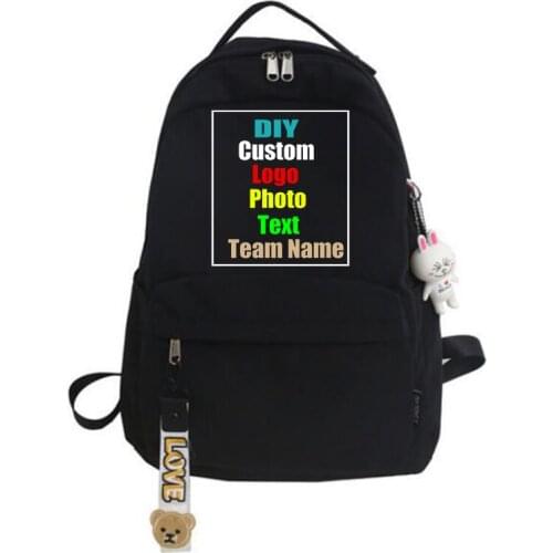 Customize your picture Korean style style nylon solid color backpack Simple casual rabbit pendant backpack