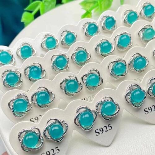 925 Silver Natural Stone Amazonite Flower Shaped Stud Earrings for Women Party wedding jewelry Charm crystal gem earrings