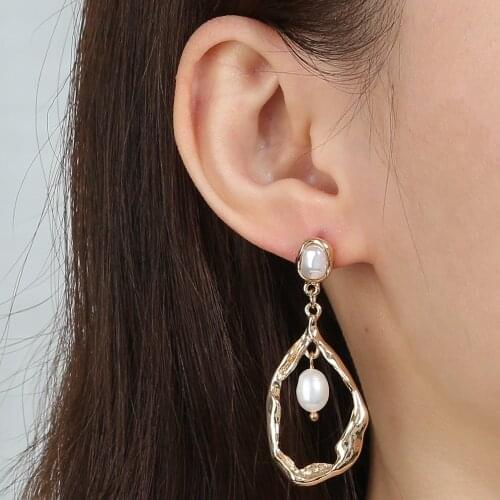 Earrings New Fashion Simulated Pearl Irregular Round Circle Big Earrings for Women Exaggerated Personality Statement Jewelry