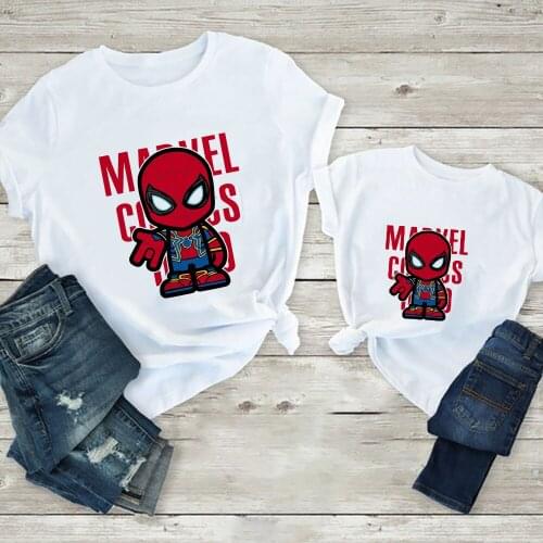 Marvel Spiderman Family Matching Clothes White Cartoon Cool Tshirt Mommy And Me Clothes Tops Baby Girl Clothes Matching Outfits