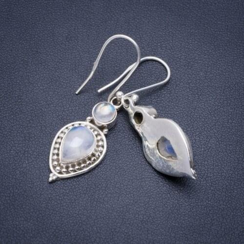 Natural Rainbow Moonstone Handmade Unique 925 Sterling Silver Earrings 1.5" A2548