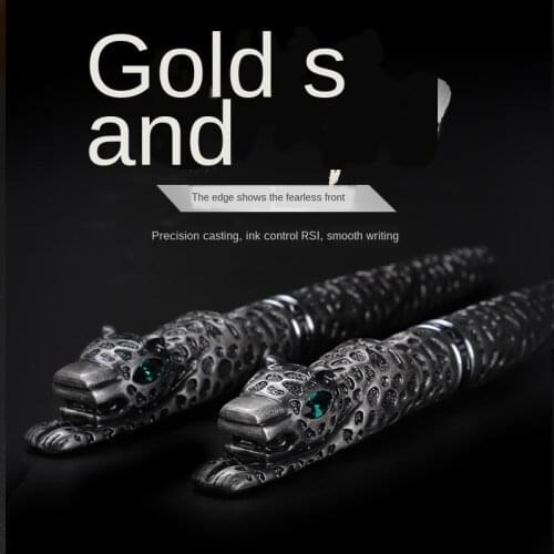 Vintage All Metal Ancient Silver Leopard Jinhao Ballpoint Pen Luxury Green Crystal Eyes Practice Pen Office Supplies
