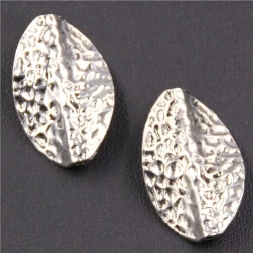 WKOUD 12pcs Antique Silver Harmmered Wave Bead Charm Metal Bracelet Necklace Jewelry Findings A53