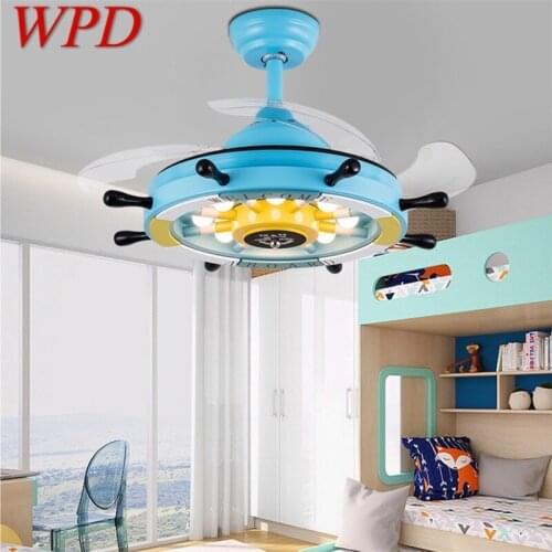 WPD Modern Child Ceiling Fan Lights With Remote Control 3 Colors LED Blue For Home kids Room kindergarten Bedroom Restaurant