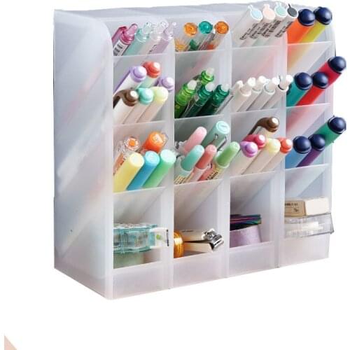"Pen holder student desk storage box" transparent inclined plug-in childrens stationery pen box large capacity office creative