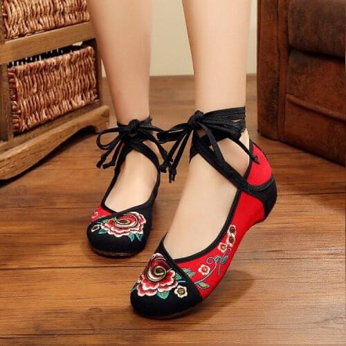 Womens Chinese Vintage Embroidered Floral Chinese Loafer Mary Janes Shoes Casual Ankle Straps 4Colors Soft New 2020 C780