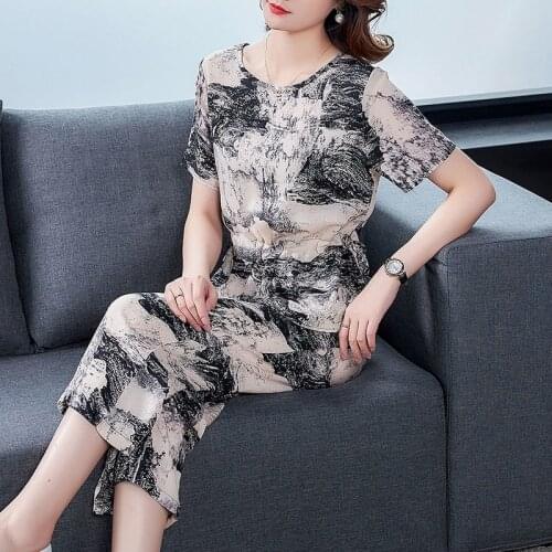 2 Piece Sets Womens Outfits 2021 Summer Two Piece Set Lace-up T-shirt Tops and Pants Suits Plus Size Printed Casual Women Y858