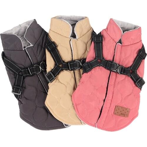 Winter Dog Jacket with Harness Warm Padded Soft Fleece-Lined Pet Dog Coat Vest Easy to Wear Dog Clothes for Small Medium Dogs