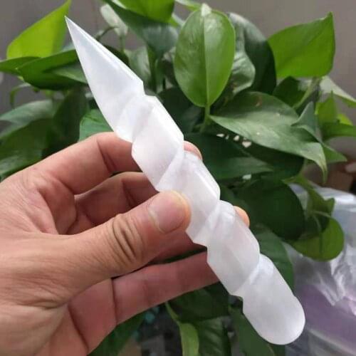 1pcs Natural selenite Crystal Wand Healing Massage Spiral Polished Log Stick Gypsum Cleanse