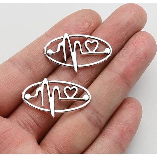 20pcs/lot--19x31mm, Antique silver plated Heart rate beat heart love Connector charms,DIY supplies