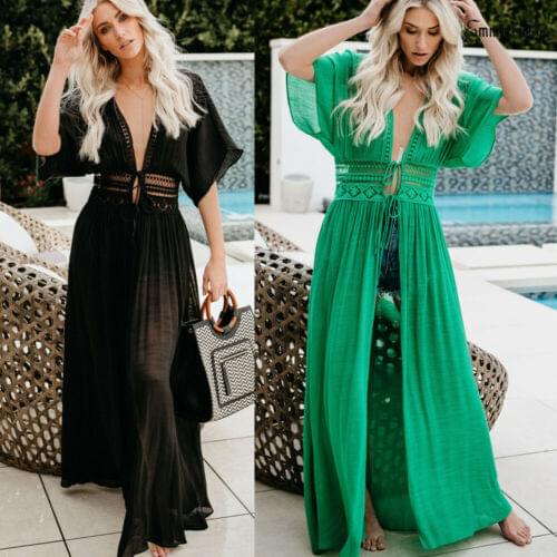 2021 Sexy Women Chiffon Bikini Long Cover Up Beach Dress Cardigan long Cover Up Swimsuit Swimwear Bathing Suit Swimming Costume