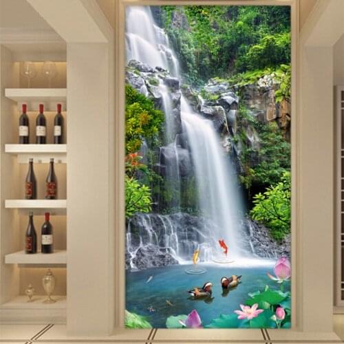 3D Stereo Waterfalls Nature Landscape Mural Wallpaper Living Room Hotel Entrance Background Wall Covering Wallpaper For Wall 3 D