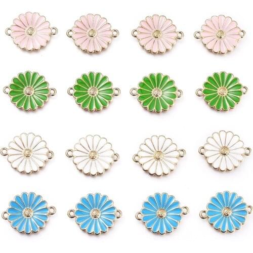 5Pcs Alloy with Enamel Flower Links Connectors Charms Random Mixed Color For DIY Bracelet Jewelry Making 23x18x2mm Hole 1mm