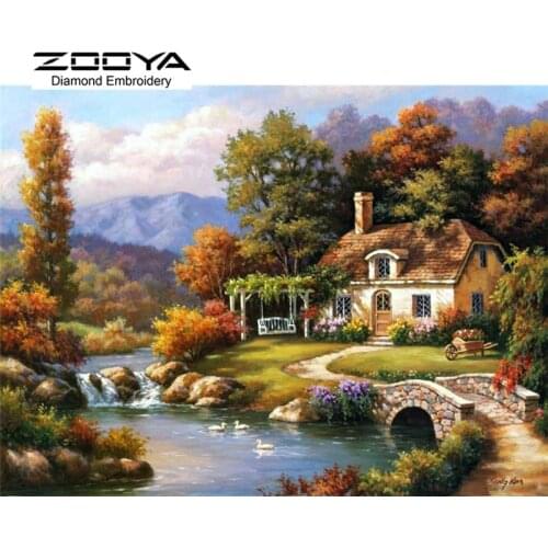5D DIY Diamond Embroidery Painting Cross Stitch Mountain Houses Home Decoration Full Mosaic Crafts 3d Kit For Needlework BJ280