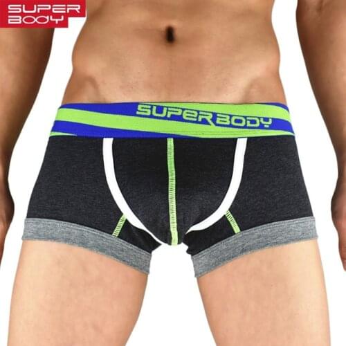 High quality SUPERBODY New Fashion Male low waist Underwear Men Boxers Sexy U convex Penile Pouch Design Man Cotton Boxer Shorts