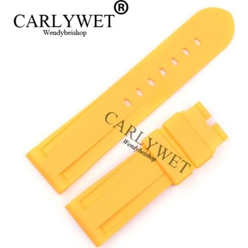 CARLYWET 24mm Men Yellow Waterproof Silicone Rubber Replacement Wrist Watch Band Strap Belt For Luminor