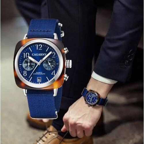 Vintage Square Chronograph Quartz Watches Unisex Date Waterproof Sports Mens Wristwatches Canvas Band Fashion Women Watch Gift