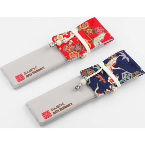 New Handmade Pen Case Bag Japanese Style Plum Bamboo Crane Pen Pouch Storage Bag Manual Art Coplay Toy Christmas Gifts