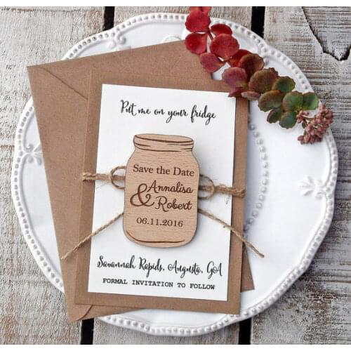 Customize Mason Jar rustic Wedding Announcement wooden Save the Date Magnets bridal shower party favors gifts invitation cards