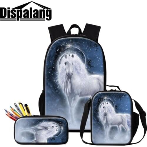 Design White Unicorn Ball Logo Classic Big Lightweight Girls School Rucksack with Lunch Case and Pencil Box Women Moving Element