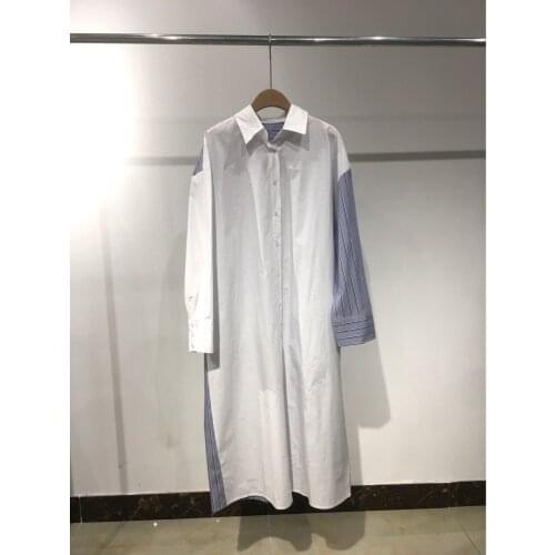 Cotton shirt long skirt cardigan dress color matching show thin temperament commuting high waist