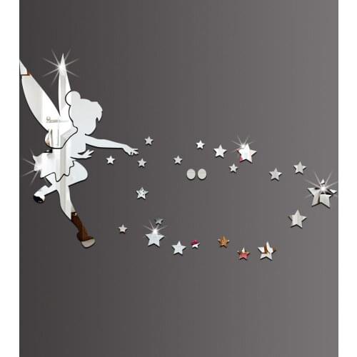 JM064 Fairy Blowing Stars Creative Self Adhesive Acrylic Mirror Wall Sticker Background Wall Crystal Decoration